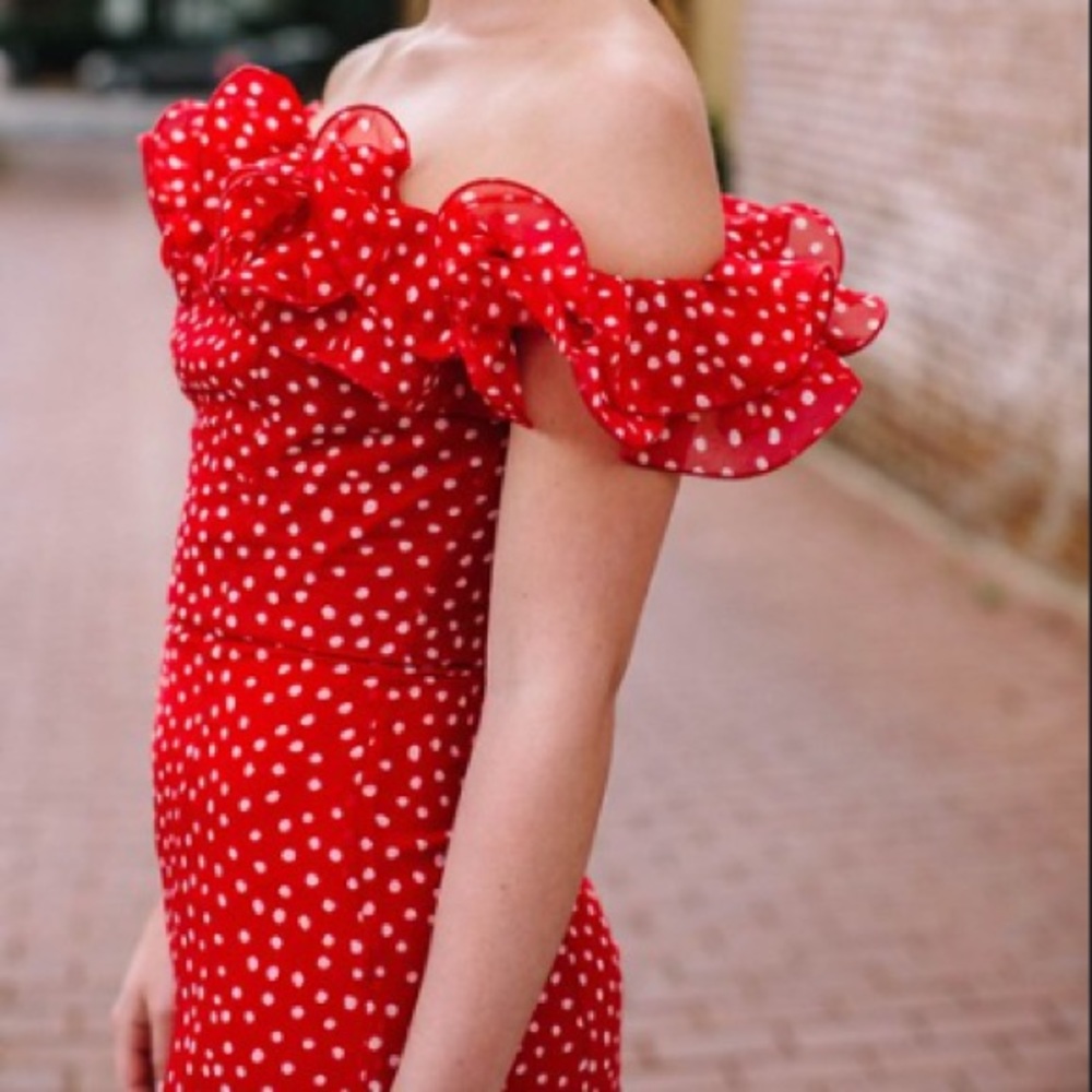 Keepsake Red Dot Ruffle Dress - Picture 2 of 10